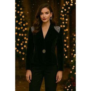 Vintage Sasson 80s Black velvet Jacket with Silver sequin Accents